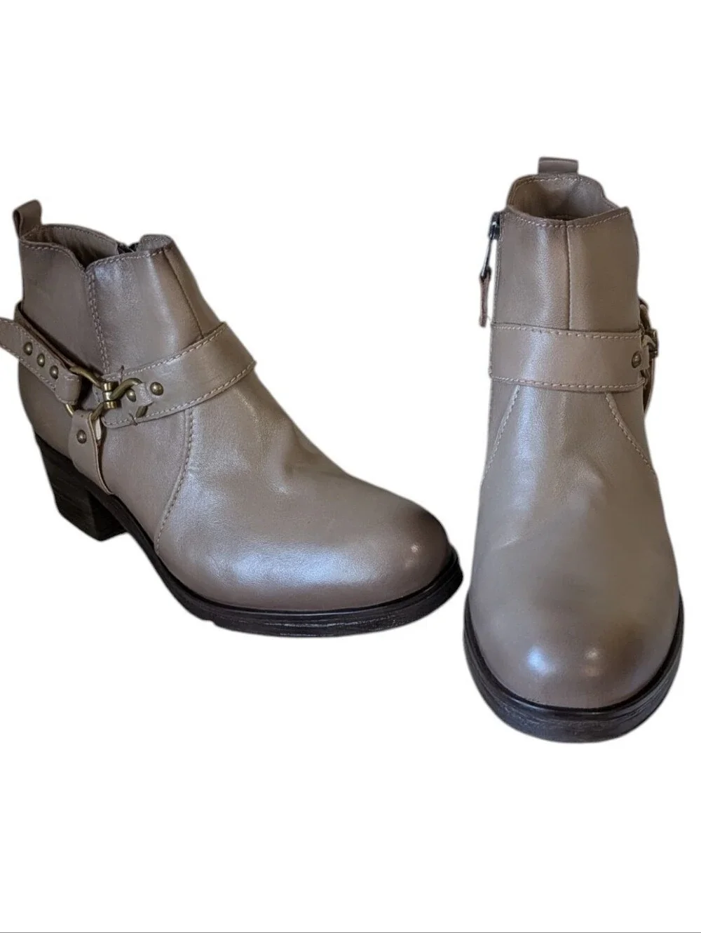 Miz Mooz Sydni Moto-inspired leather ankle boot In Taupe .Size EU 42/ US 10.5-11